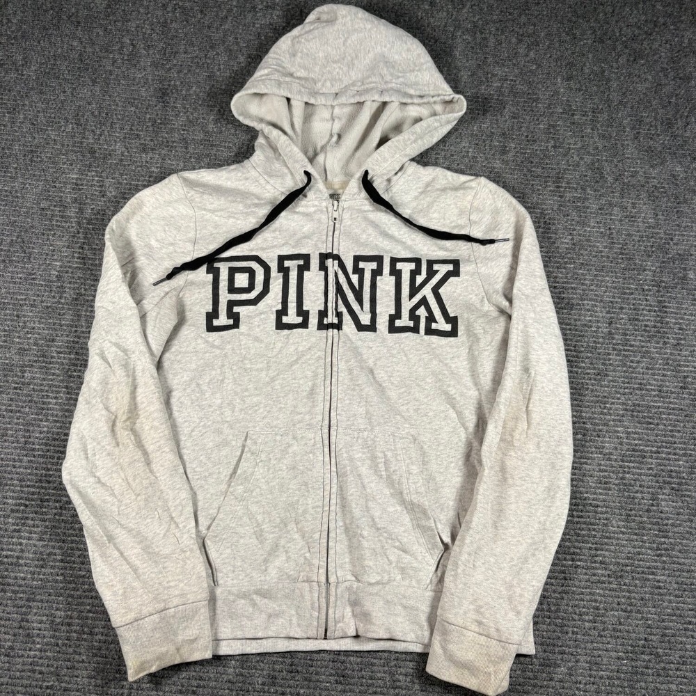 PINK Victoria's Secret Full Zip Hoodie Womens M Gray Good Logo Athleisure